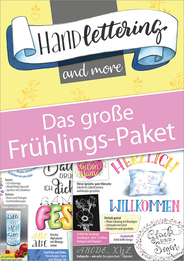 Die Abbildung zeigt Ihnen das große Frühlingspaket von Handlettering and more